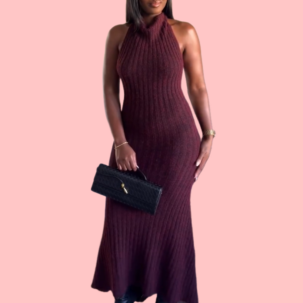 Purple Knit Sweater Dress