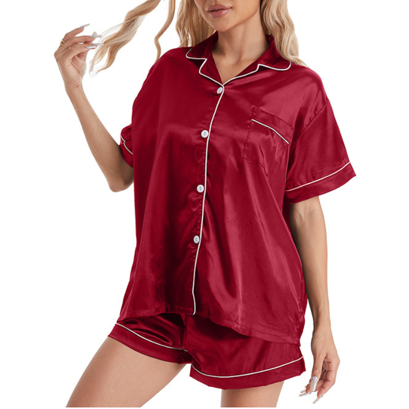 Solid Color Silk Pajama Set