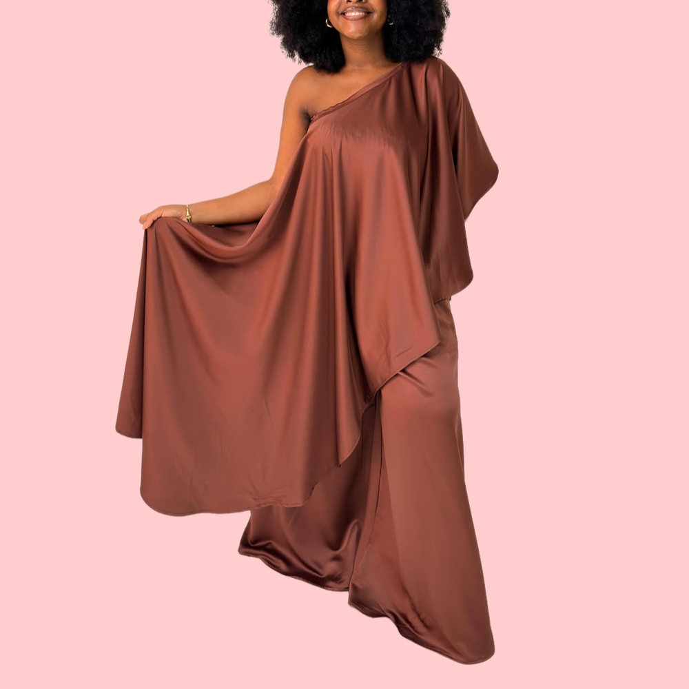 Brown One-Shoulder Cover-Up 3-Piece Set