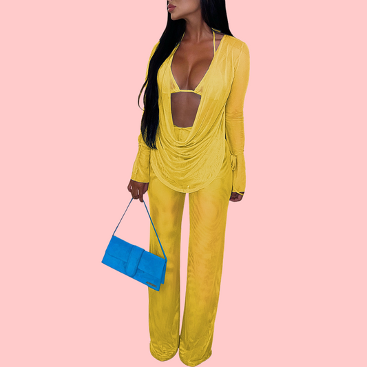 Solid Color Mesh 3-Piece Set