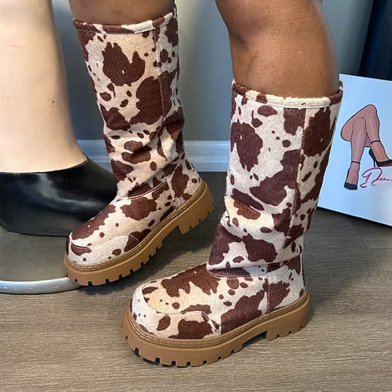 Lightly Furred Thick-soled Boots Snow Boots