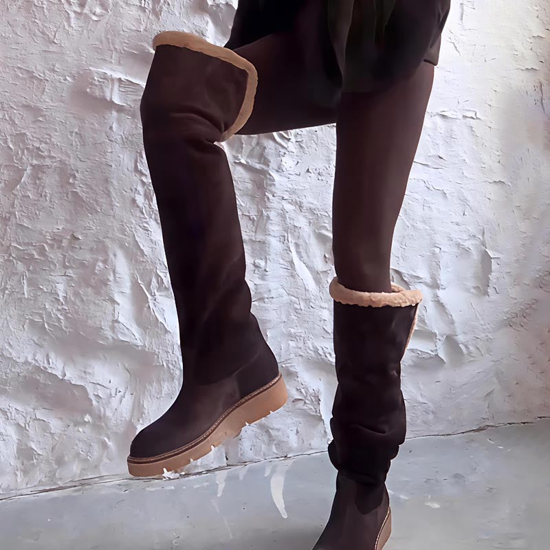 Fleece-lined Flat-knee Suede Boots