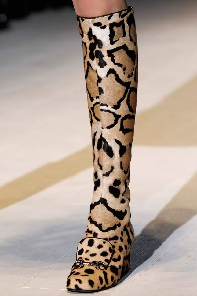 Women's Leopard Print High-Heel Boots
