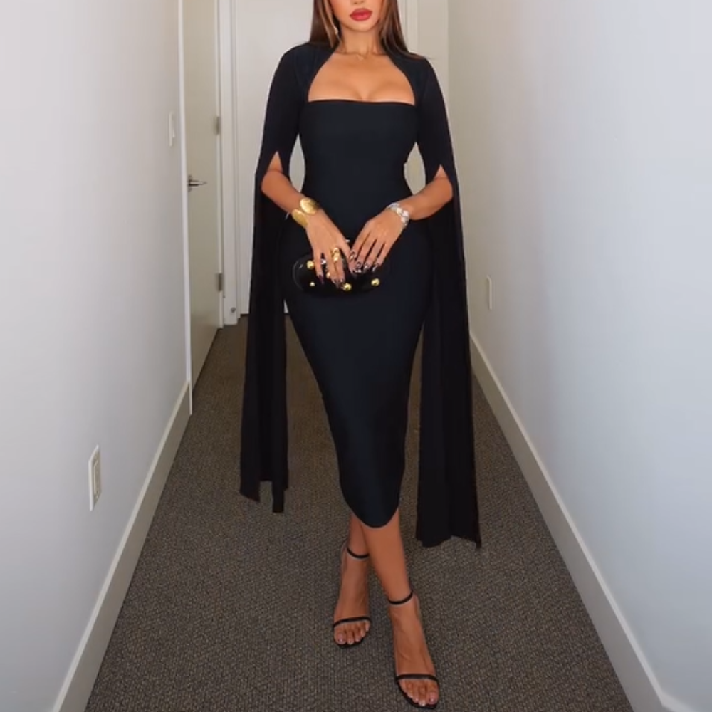 Long Sleeves with Ribbon Sash Split Dress