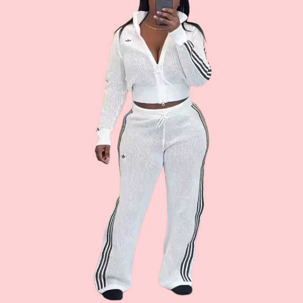 Striped Mesh Sports Two-Piece Set