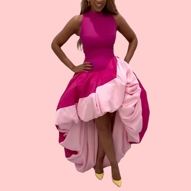 Pink Patchwork Sleeveless Puffy Dress