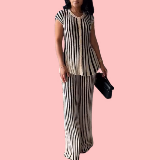 Sleeveless Knit Striped Top & Pants Set