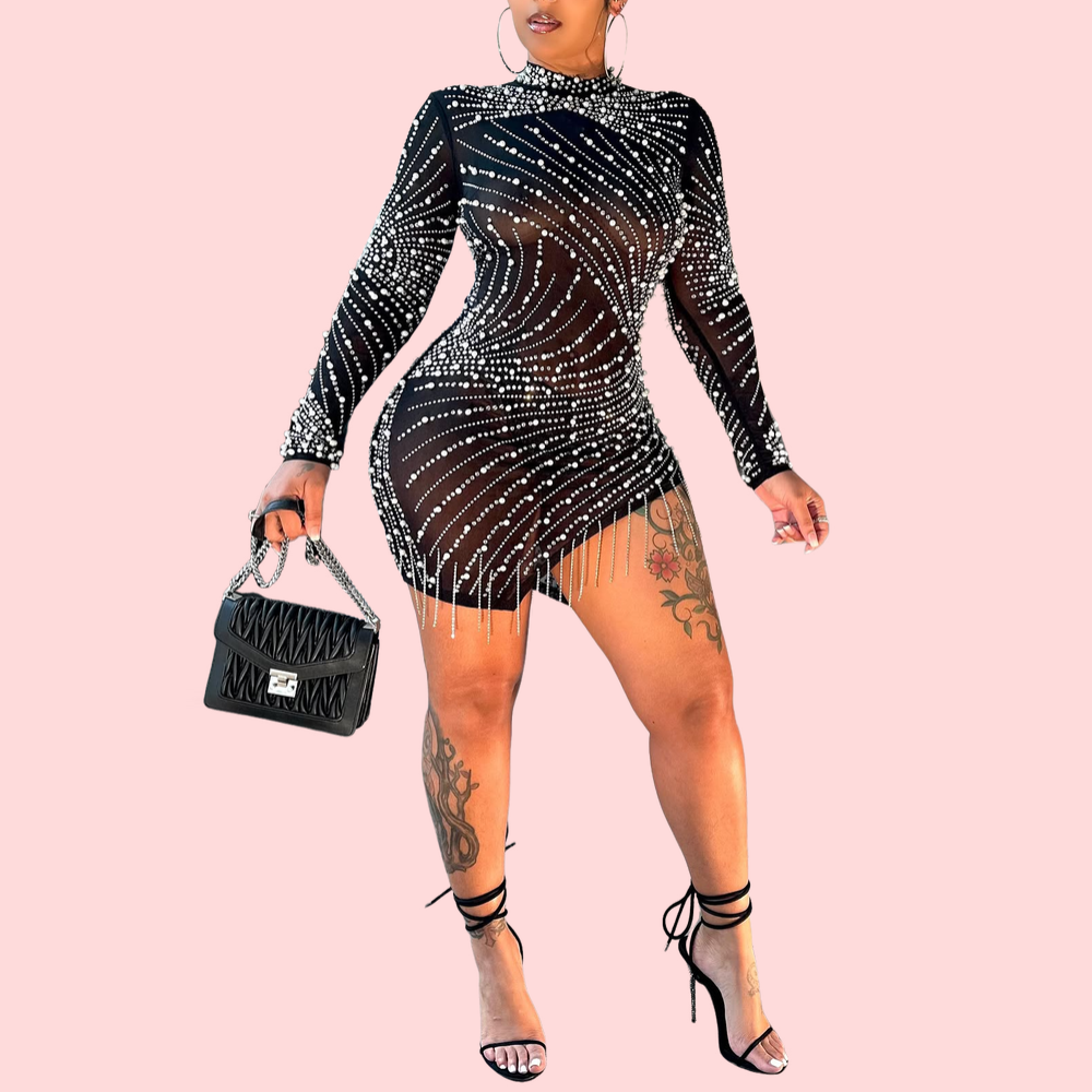 Rhinestone-embellished Fringe Mini Dress