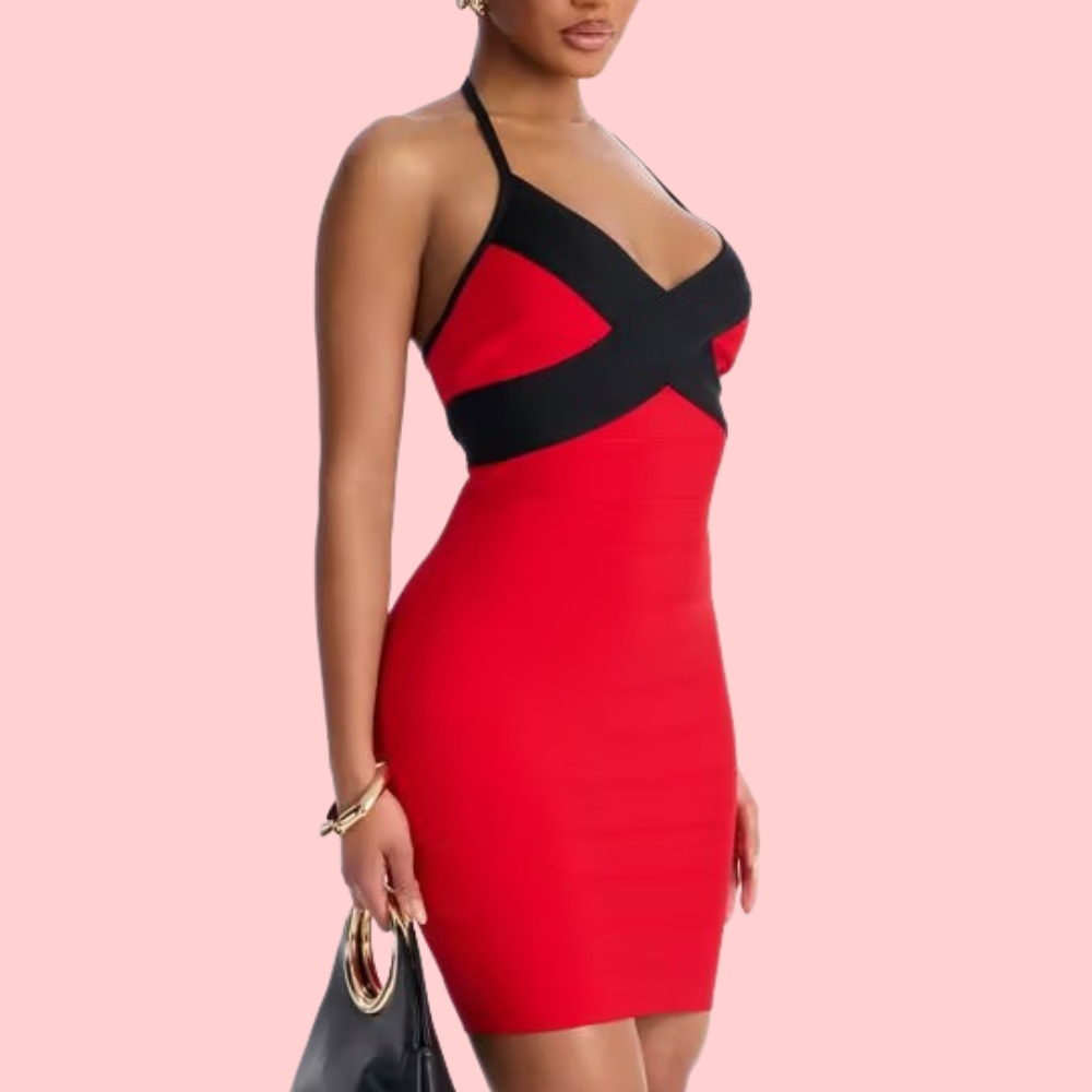 Color-blocked Bandage Mini Dress