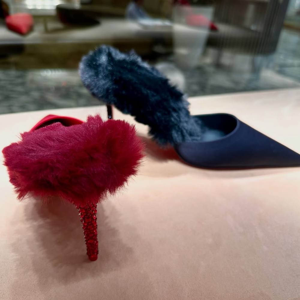 Plush Rhinestone Pointed-Toe High Heels