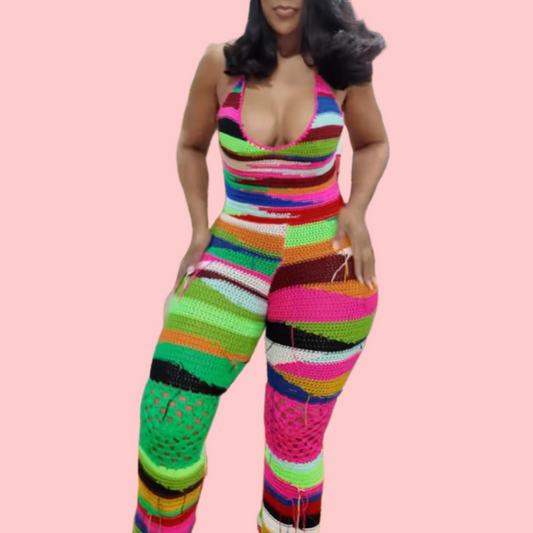Colorful U-Neck Sleeveless Knit Jumpsuit