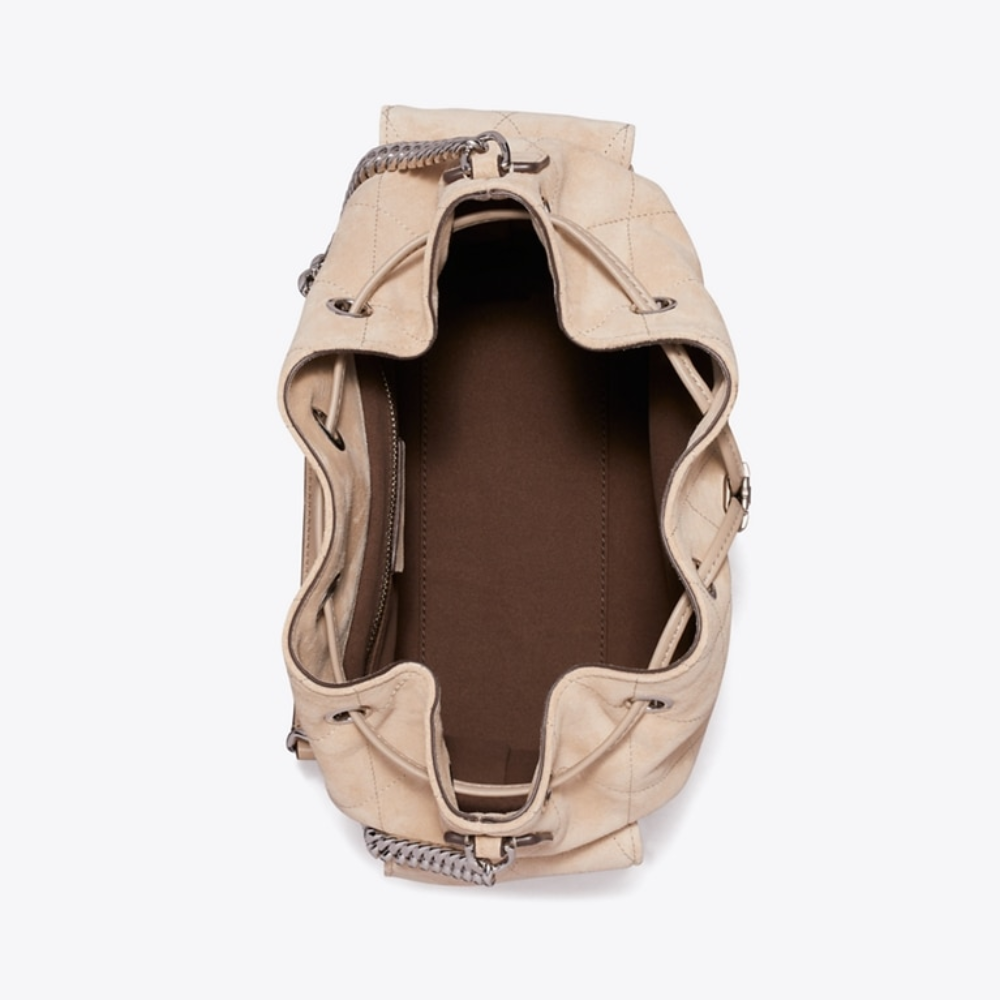 QUILTED SUEDE DRAWSTRING SHOULDER BAG