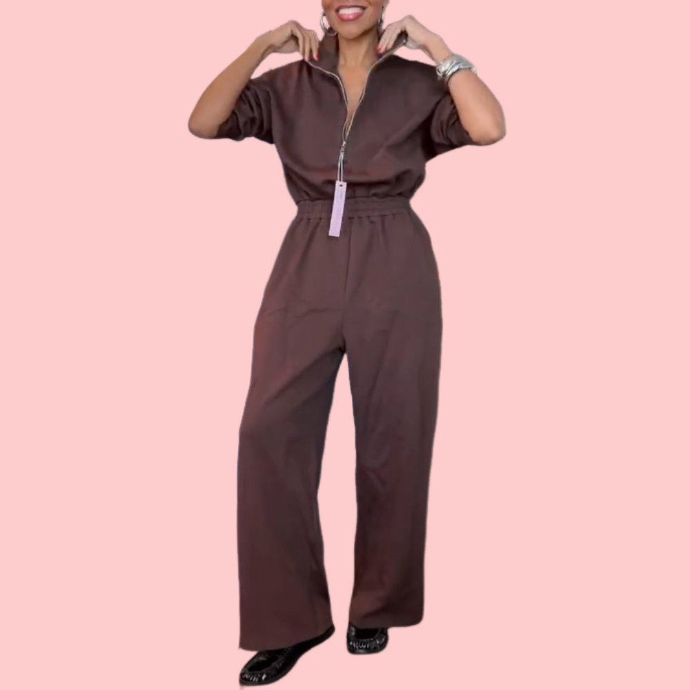 Stand-up Collar Zipper Jumpsuit
