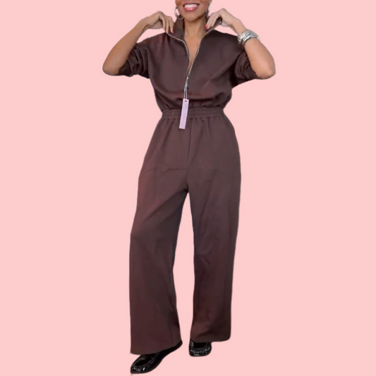 Stand-up Collar Zipper Jumpsuit