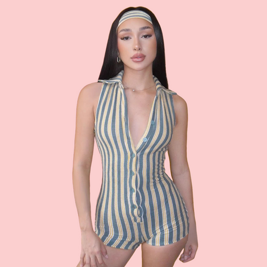 Contrast-Striped Romper Set
