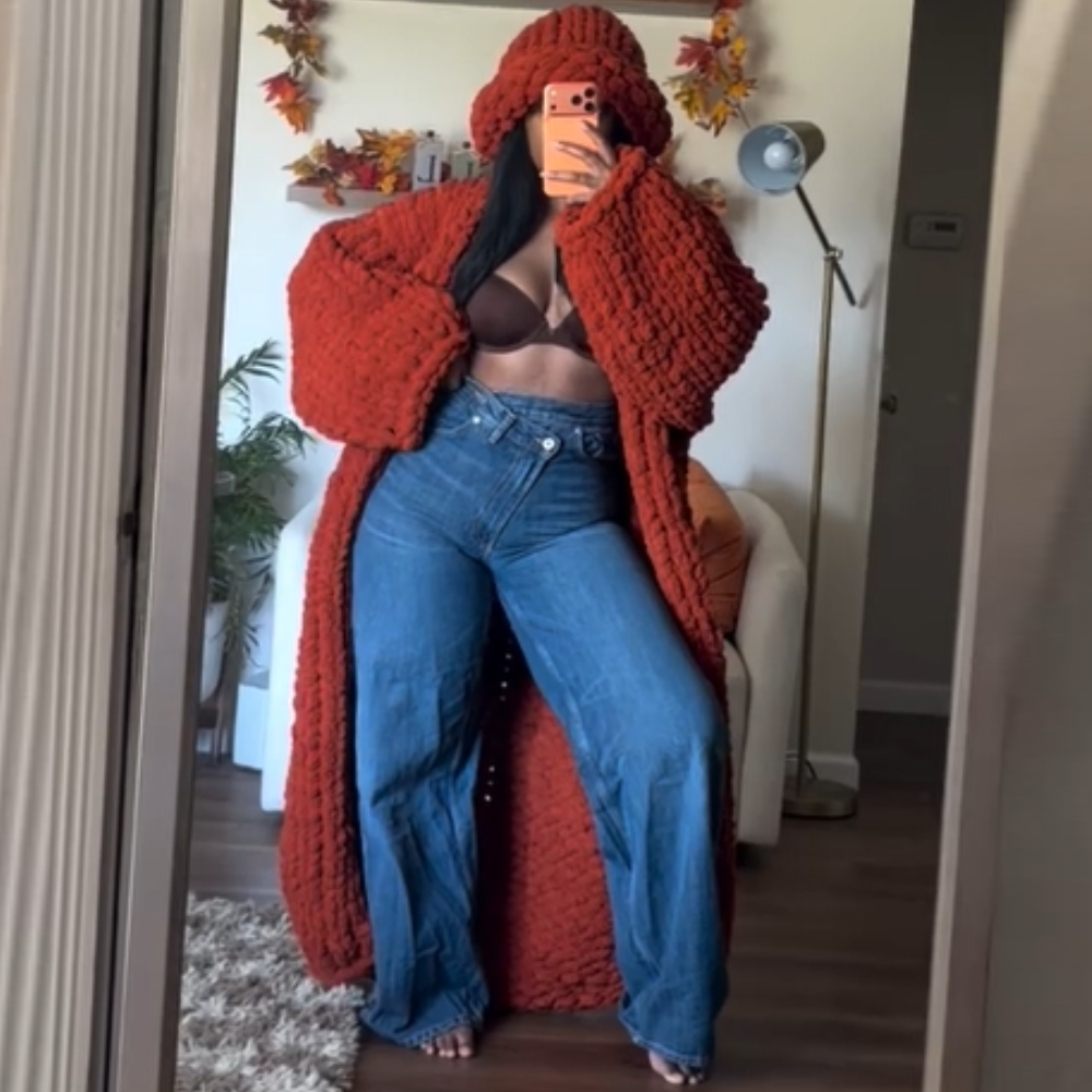 Knit Sweater Coat + Beanie Hat