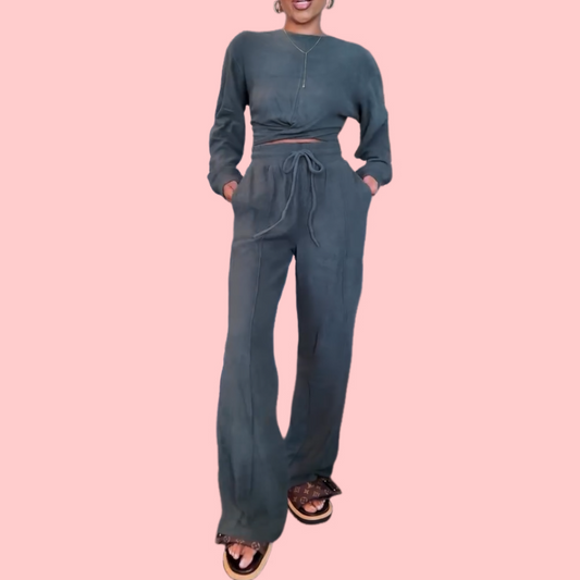 Gray Washed Sweatshirt Set