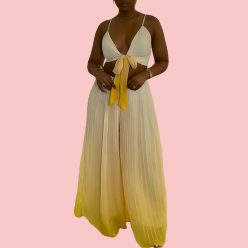 Gradient Halter Bow Top & Pleated Pants Set