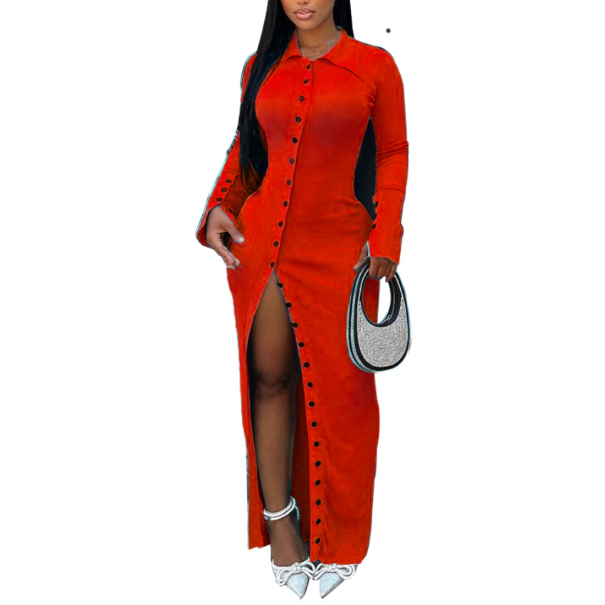 Sexy Button-Front Split Maxi Dress
