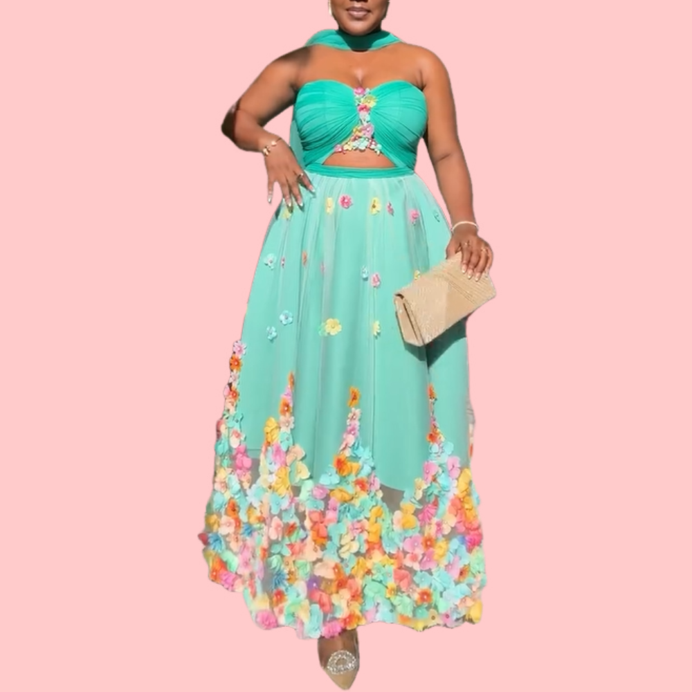 Floral Embroidered Mesh Maxi Dress