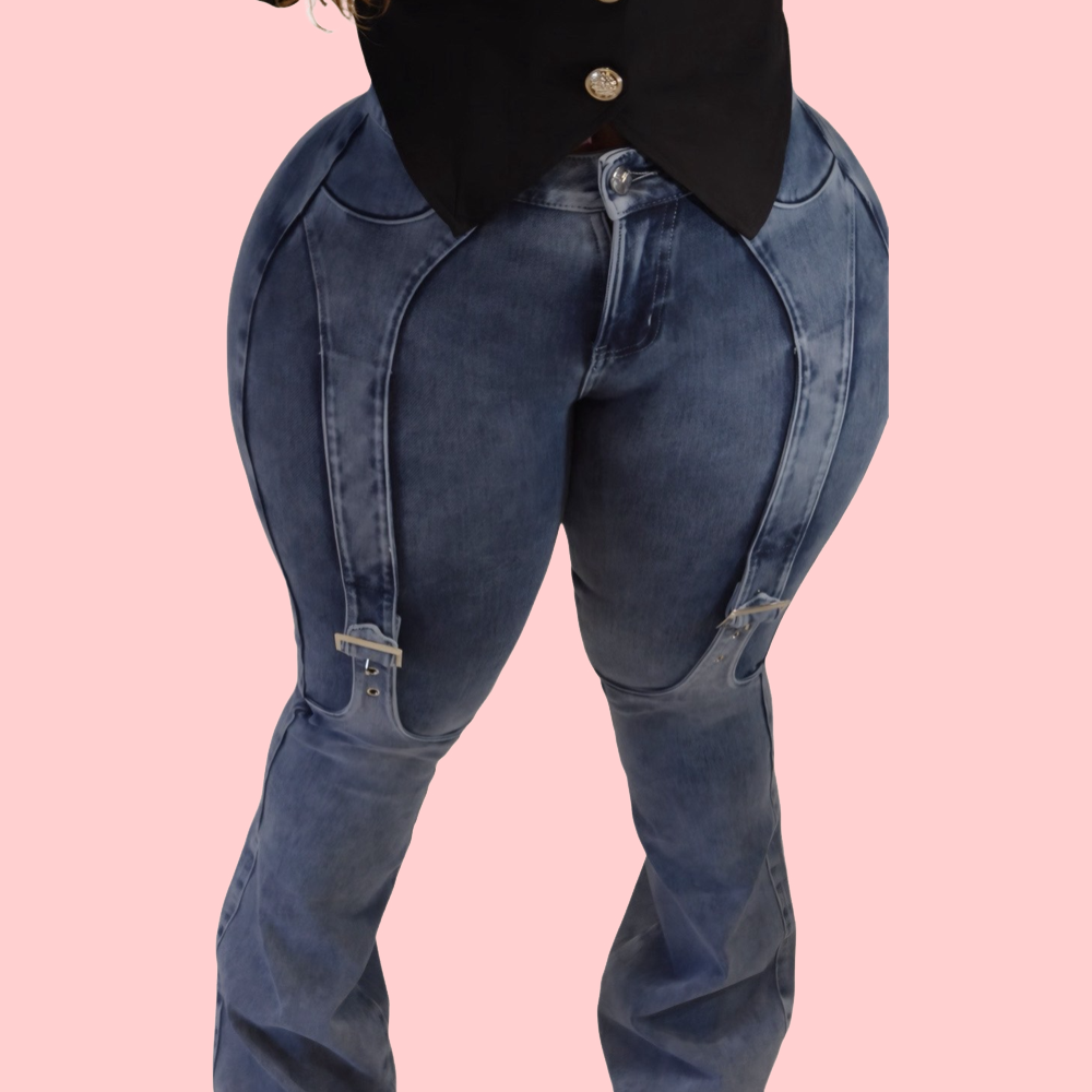 Rinse Wash Metal Button Denim Jeans