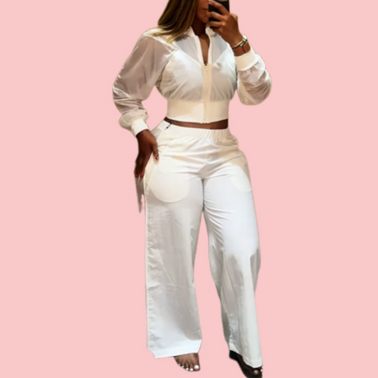 White Half-Zip Tunic Top & Pants Set