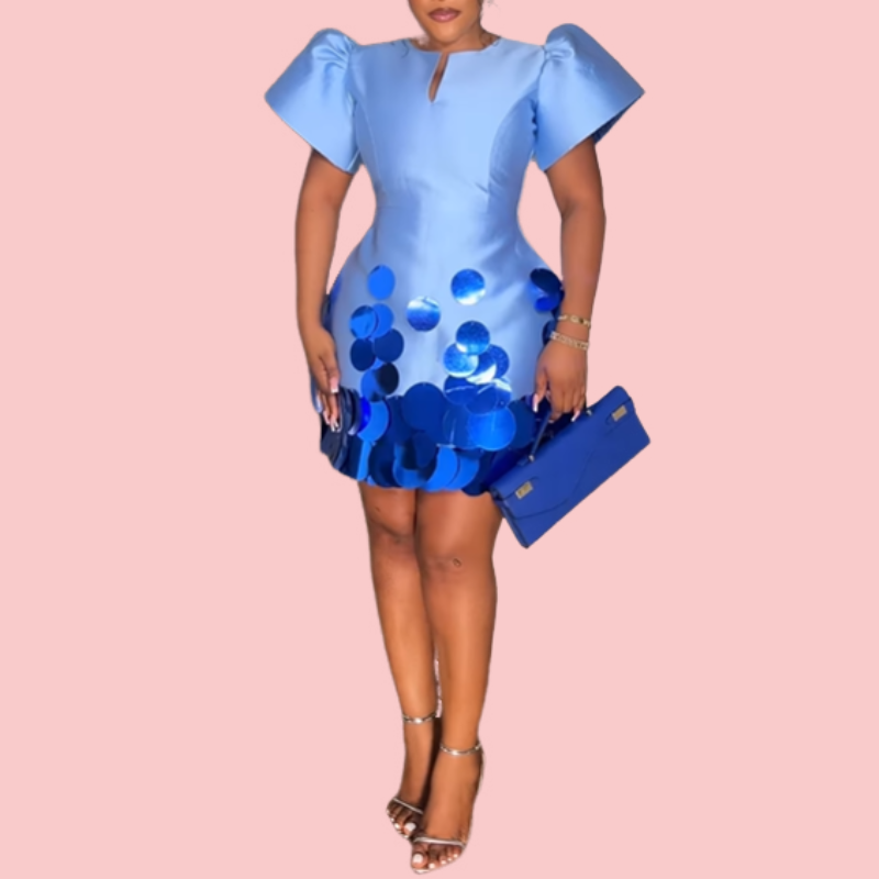 Blue Sequin Mini Dress