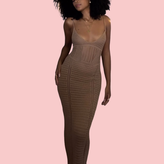 Knitted Halter Cutout Maxi Dress