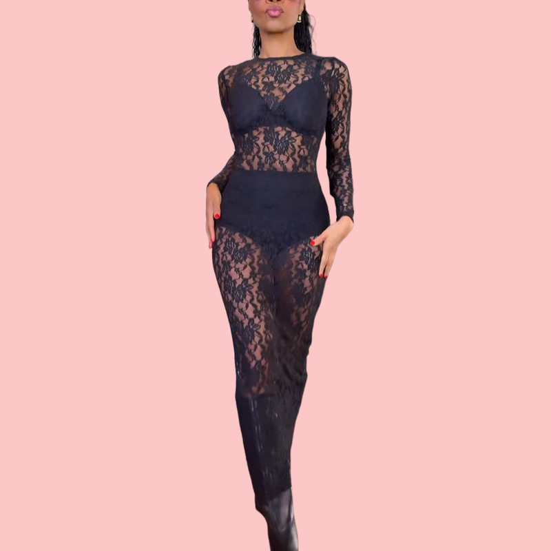 Black Floral Embroidered Sheer Maxi Dress
