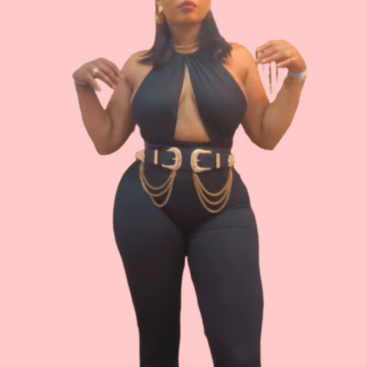 Black Cutout Belted Jumpsuit