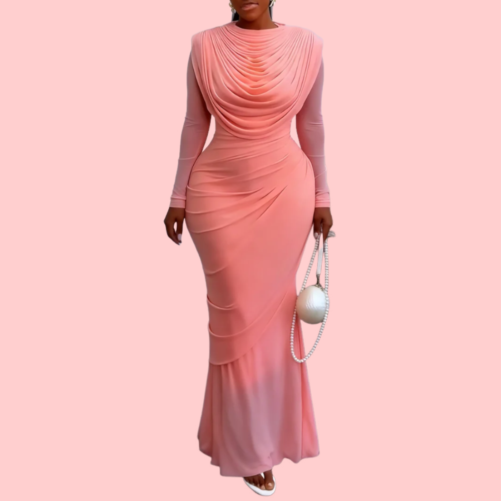Solid-Color Elegant Pleated Sheer Dress