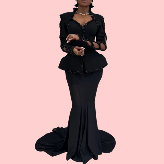 Obsidian Lace-Up Sleeve Blouse & Skirt Set