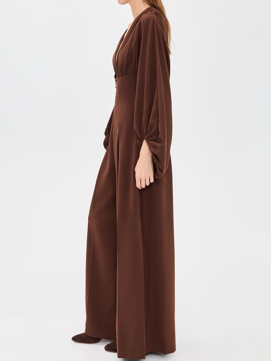 Deep V Neck Bubble Sleeve Jumpsuit