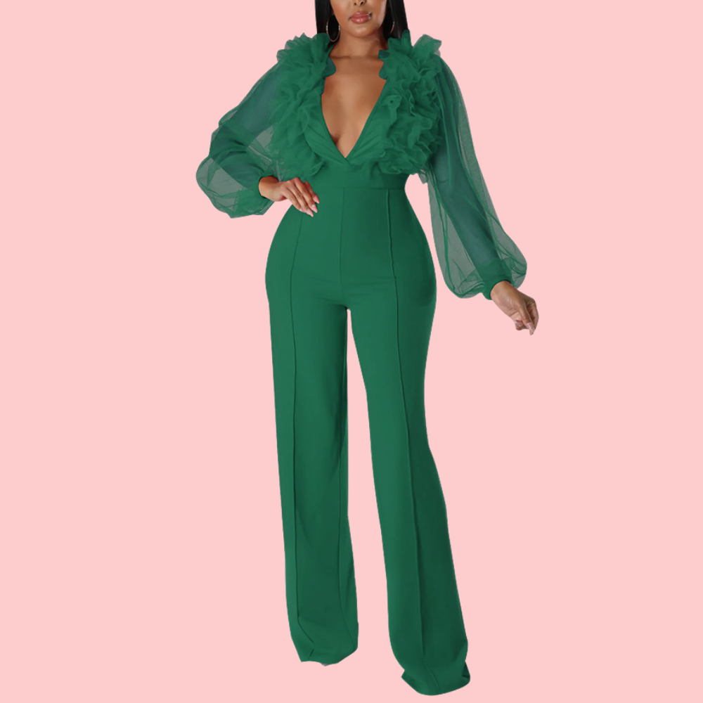 Mesh Lantern Sleeve Jumpsuit