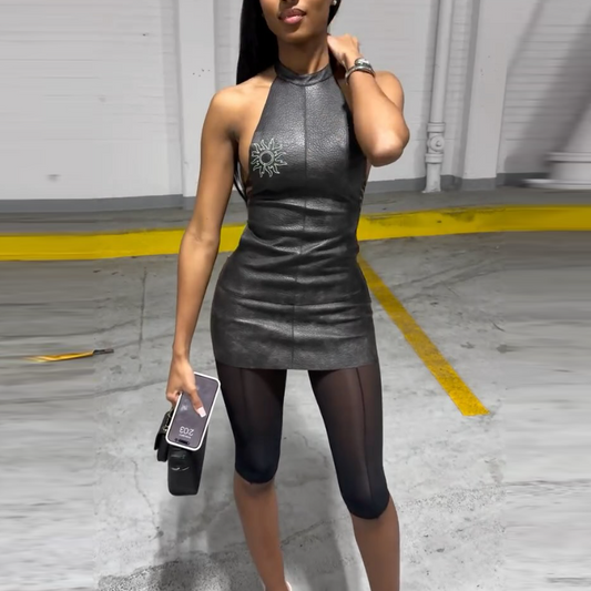 Leather Sleeveless Mini Dress
