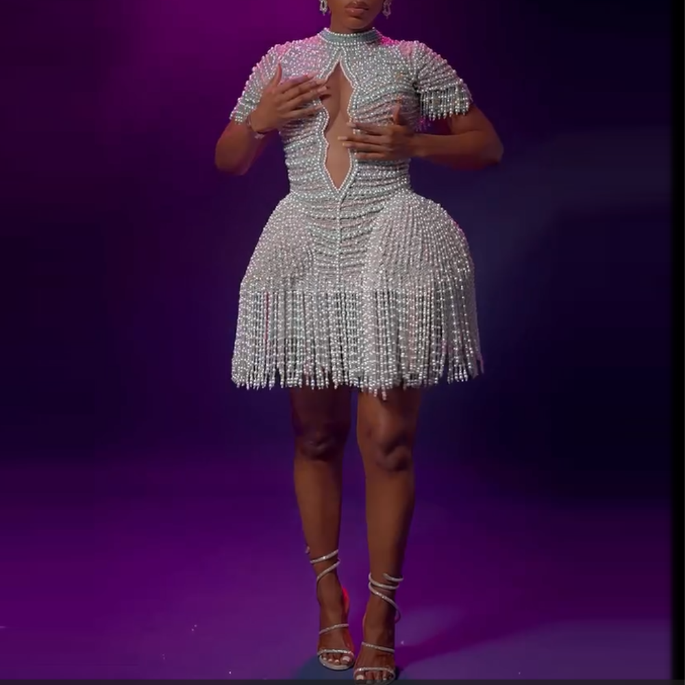 Pearl Cut-Out Mini Dress