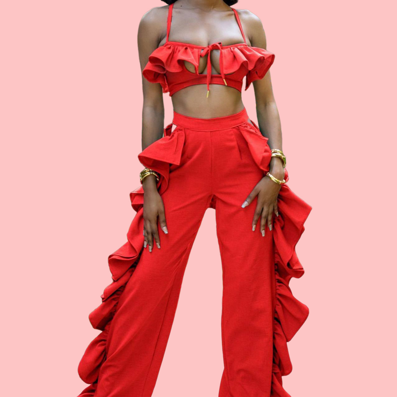 Camisole Ruffle Cutout Top & Pants Set