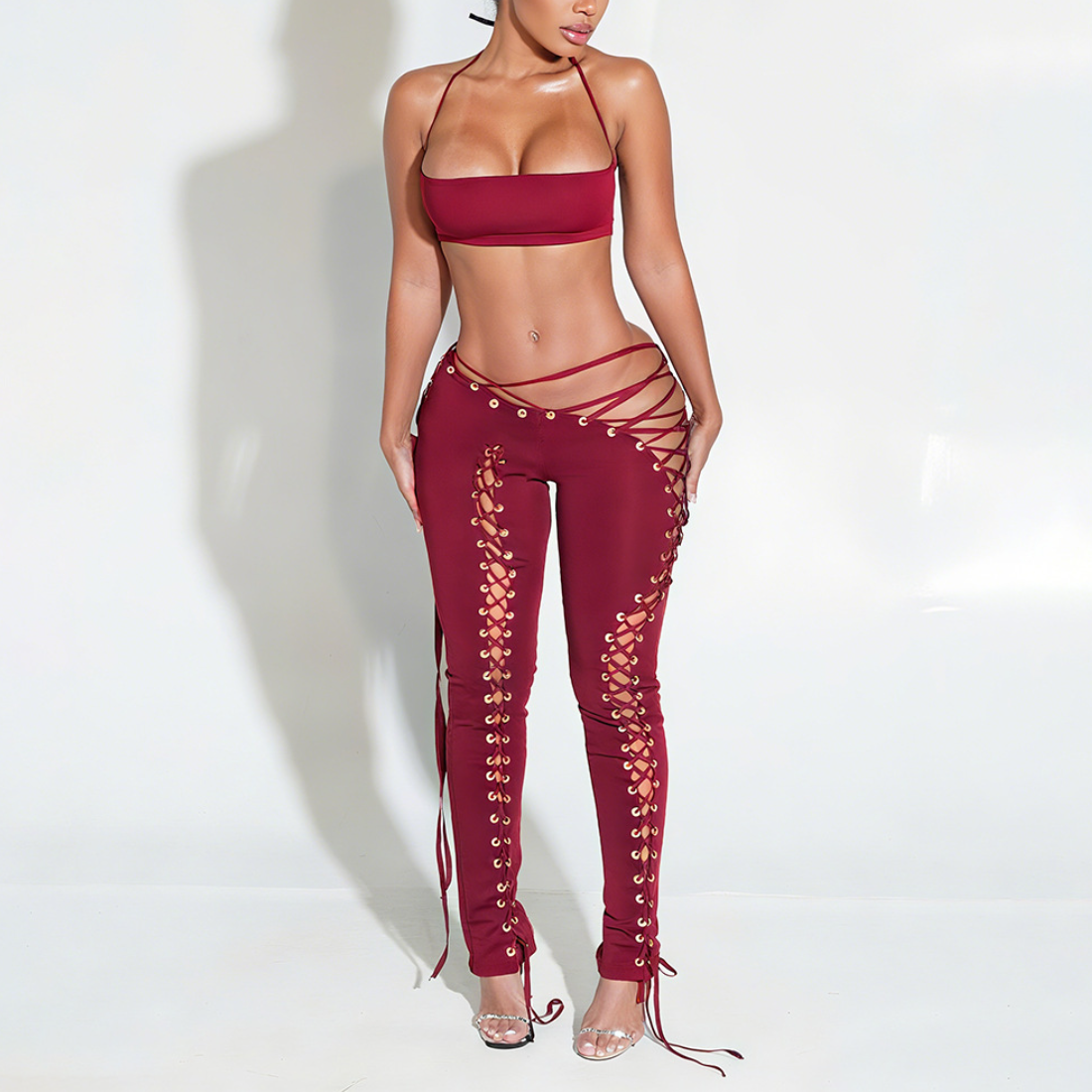 Sexy Lace-up Vest & Lace-up Trousers Two-piece Set