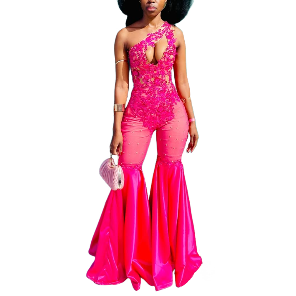 Pink Sequined Lace-Up Bodysuit