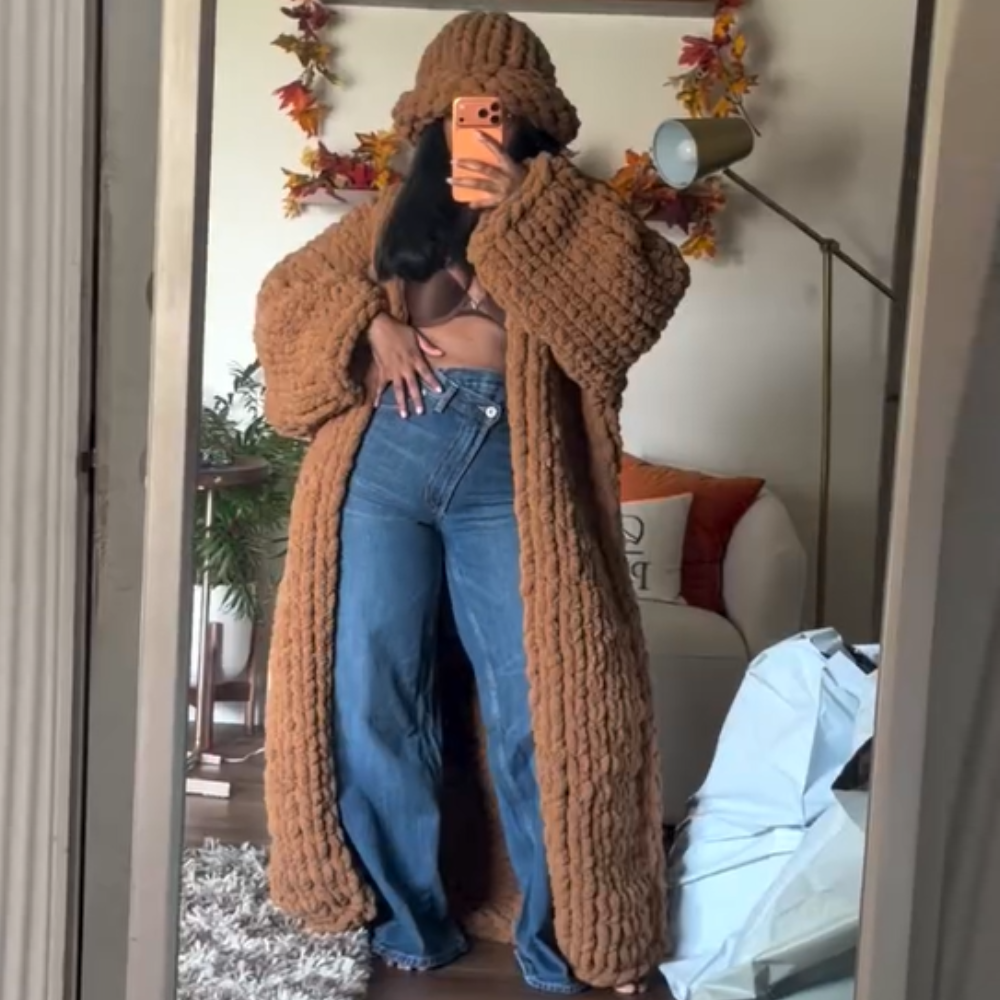 Knit Sweater Coat + Beanie Hat