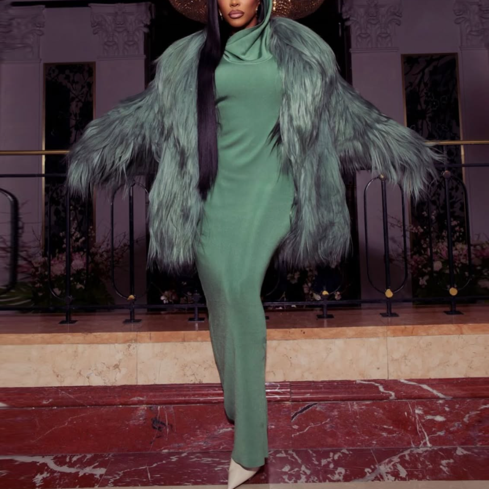 Green Faux Fur Coat