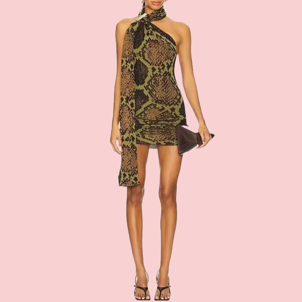 Snake-Print Halter-Neck Bodycon Dress