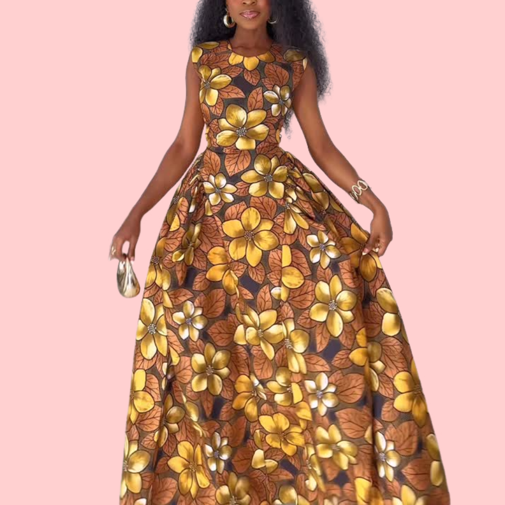 Yellow Floral Sleeveless Maxi Dress