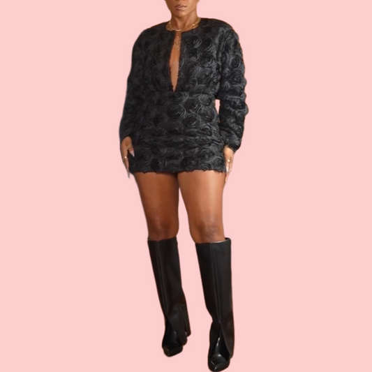 Black Rose Cardigan & Skirt Set