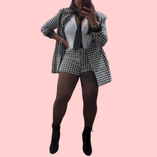 Houndstooth Blazer Two-Piece Set