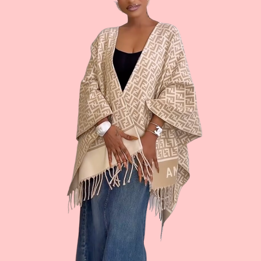 Cashmere Print Fringe Cape