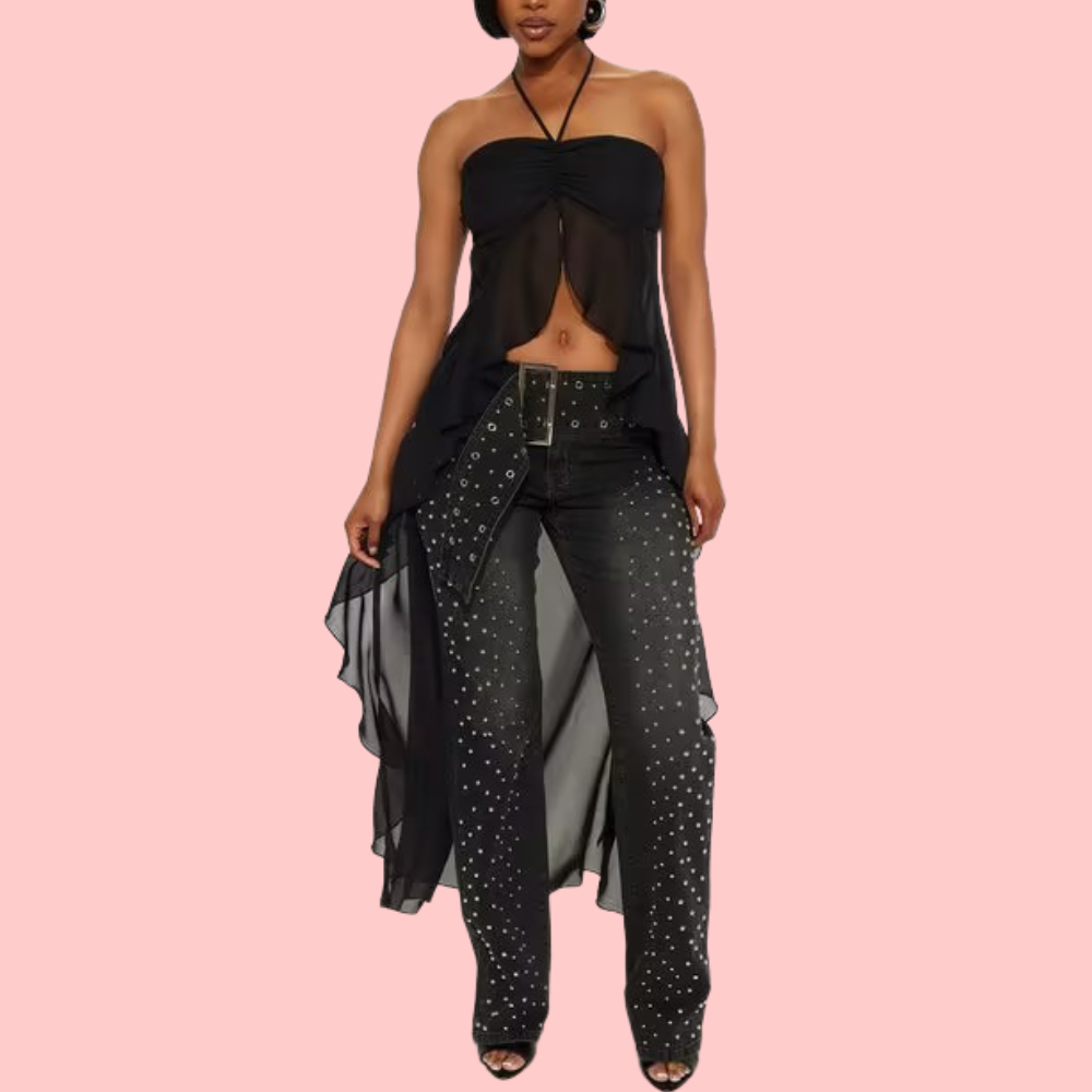 Let's Get It Studded Mid Rise Flare Jeans