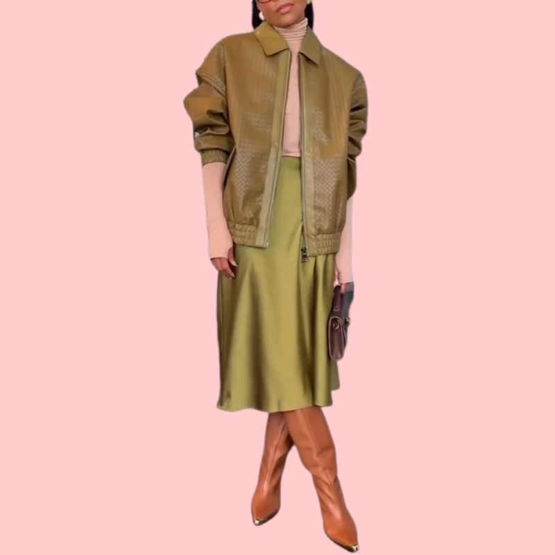 Green Leather Loose Jacket