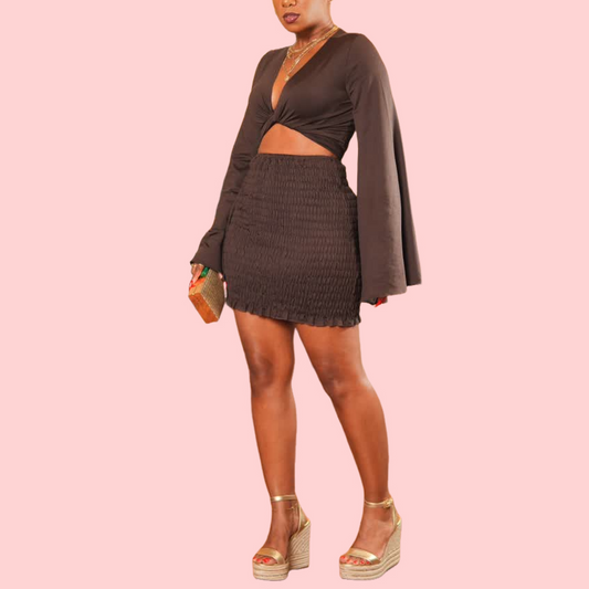 Solid Color Strappy Top & Knitted Skirt Set