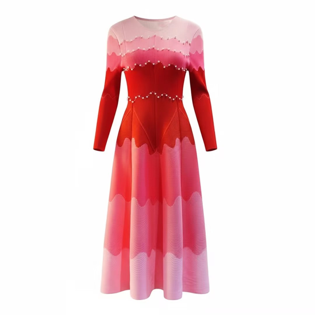 Pearl-embellished Elastic Tulle Dress